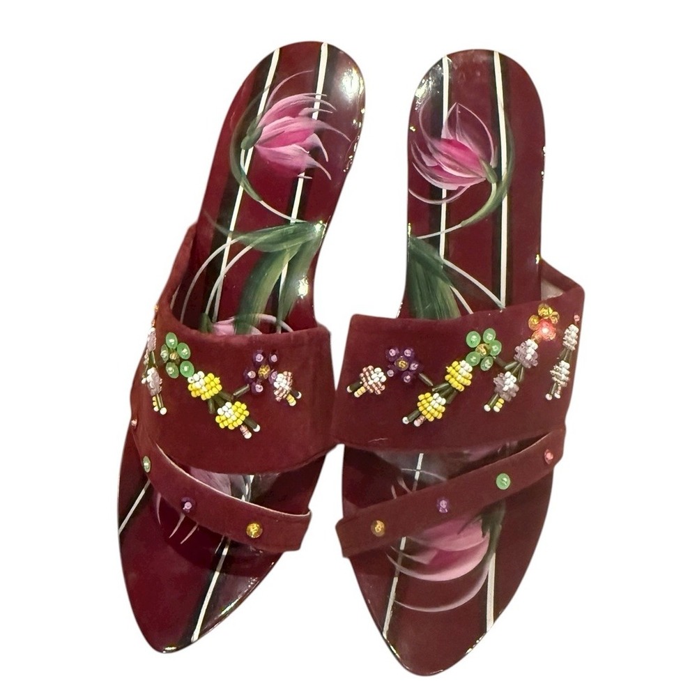 Vintage 1950s Guoc Kim Thanh Saigon Painted Heels Shoes Size 7 KTSG Vietnamese